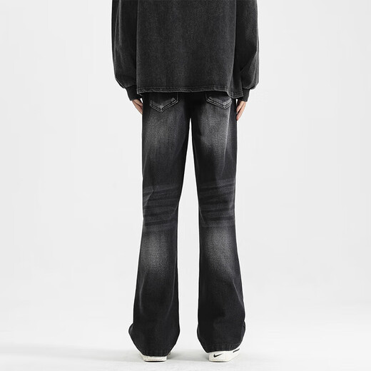 Pull-back jeans for men with slightly flared spring and autumn style scimitar casual pants for men, stretch slim fit trendy fashionable trousers, black gray XL (recommended weight 120-140Jin Jin is equal to 0.5 kg)