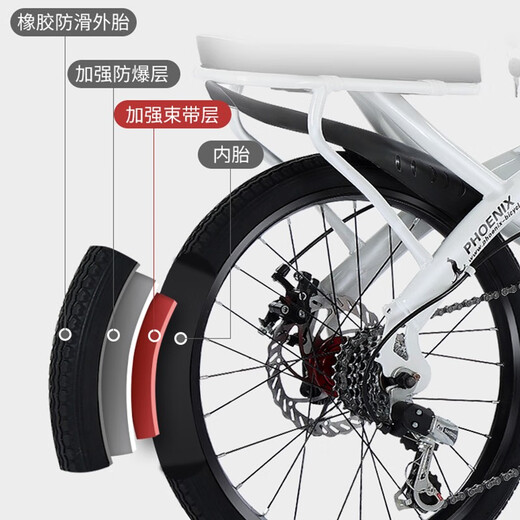 
Phoenix (PHOENIX) folding bicycle for women, men, children and students lightweight portable, no installation, foldable small bike [no installation/steel frame] single speed strip white 20 inches [suitable for height 145-175cm]