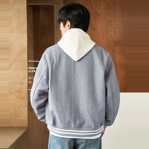 gxg.jeans男装 2024年冬季新款灰色绵羊毛棒球服毛呢夹克外套男 灰色 XL 180