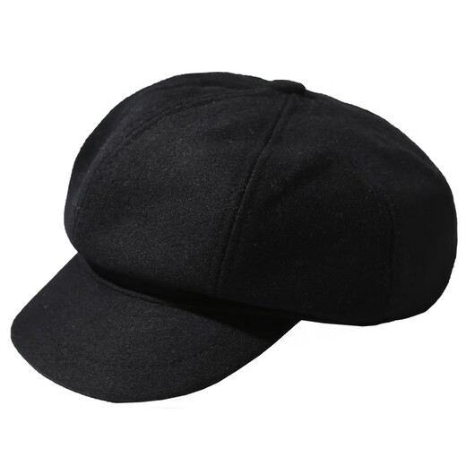 DIRUNSHI octagonal hat for women, autumn and winter trendy Korean style British retro painter internet celebrity beret wool wool versatile literary newsboy hat black adjustable (54-58CM)