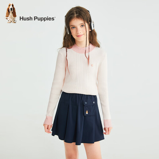 Hush Puppies children's clothing for children, girls and older children in autumn and winter, soft, comfortable, slightly elastic and sweet ladylike bottoming shirt, off-white 130 cm