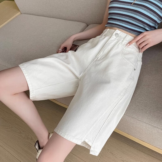 Ruxuan Fünf-Punkte-Jeans für Frauen im Sommer, dünne hohe Taille locker und schlampig mit breitem Bein 5-Punkte-5-Punkte-Hose A-Line Breeze Hosen Blau 6212 Stil 32 (empfohlen 145-160 Jin [Jin gleich 0,5 kg]))
