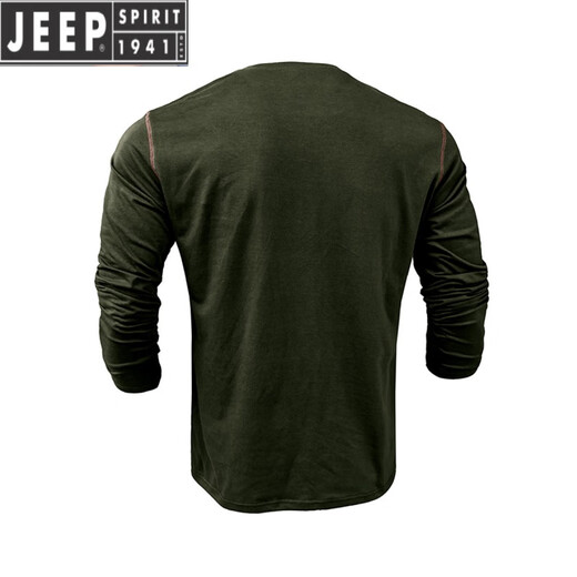 JEEP SPIRIT Henley long-sleeved T-shirt men's 2025 new American retro heavyweight men's seamless barrel knitted Henley collar bottoming shirt royal blue L US