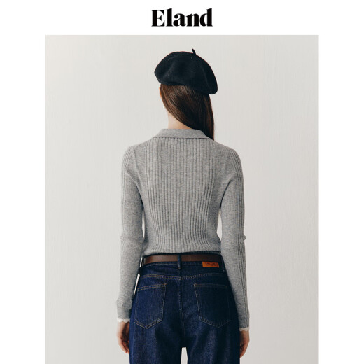 ELANDEland Yilian sweater autumn and winter women's pullover ribbed tight LOGO contrasting cuff top new gray 15GreyS160