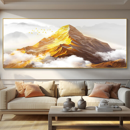 凡鲨2025新款挂画有山无水靠山图装饰画办公室山水风景画客厅背景字画 CT-3887背有靠山 亮面晶瓷长180高80cm 尊贵黑