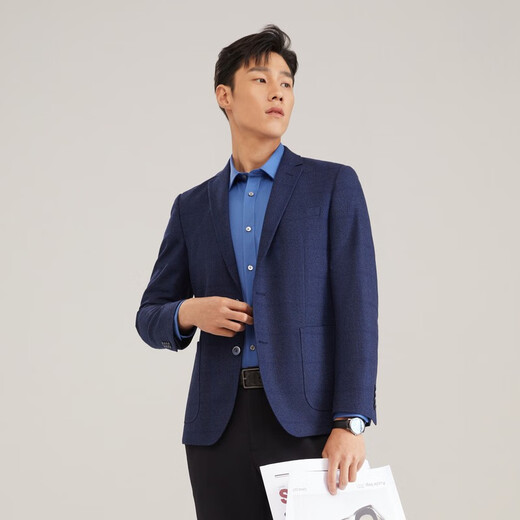 雅戈尔（YOUNGOR）单西男一粒单排扣修身版休闲西服男西服外套羊毛混纺舒适易打理 VXXX215103FLY藏青 2XL 185/104A