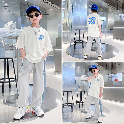 McTicco boys sports summer suit new summer thin short-sleeved children's day gift set medium-sized children's clothes 9767 black + 5725 gradient [set] 170cm