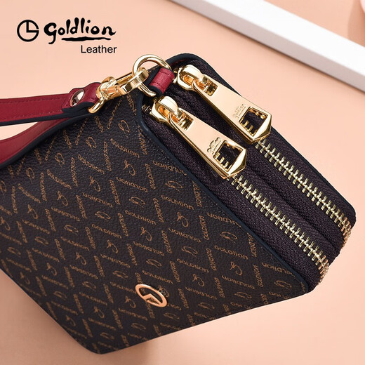 GOLDLION G+ Goldlion women's bag 2025 new clutch bag women's banquet feeling light luxury brand high-end double zipper mother style (coffee color)