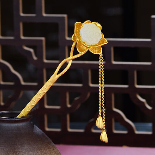 Kamalun (KAMALUN) lotus silver hairpin, ancient style tassels, Hanfu updos, cheongsam hairpin headdress, 520 birthday gift for girlfriend and wife, golden hairpin for girlfriend and wife on Valentine's Day