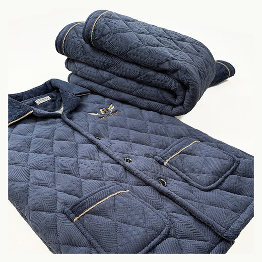 Suiyue Pyjamas Herren Winter verdickter Plüsch-Samt dreischichtige Baumwollkorallen-Samtflanellanzug mittleren Alters und ältere Hauskleidung Daddy Anzug N9926f Blaumilch Velvet Upgraded Dicked XL Code (120-140jin [Jin gleich 0,5 kg]))