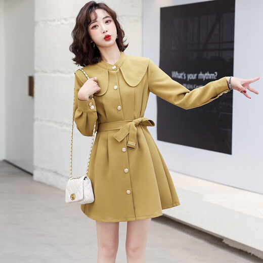 
AEMAPE French small fragrance style mid-length windbreaker jacket for women 2025 spring and autumn new high-end waist-hugging and slimming elegant coat Khaki M