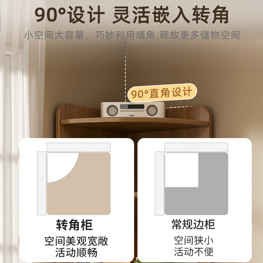 予轩灵中式转角柜墙角三角形置物架客厅柜子储物卧室角落拐角收纳边柜 柜门12040公分-海伦灰 组装