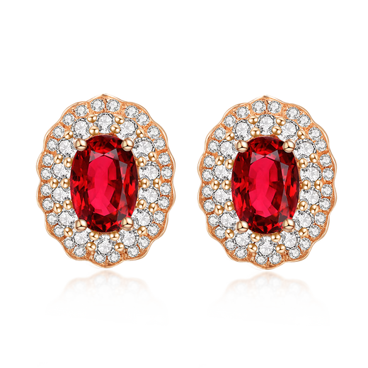 Tingliang 1.36 carat ruby earrings, 18K gold inlaid diamond colored gem earrings, a pair (ready in stock)