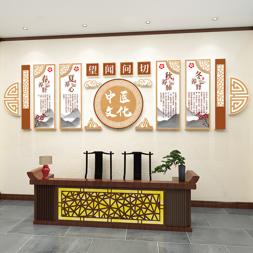 中医文化墙贴画 中医养生馆文化墙贴理疗美容院中医药文化墙面装 x1105A-5侎侎 小
