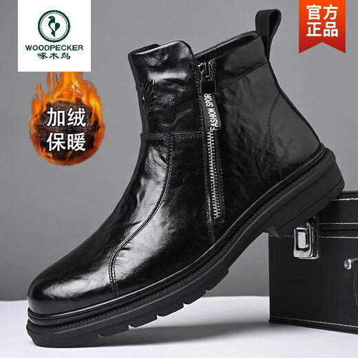 Capa de la cabeza de Woodpecker Boots Chelsea Martin Boots 2025 Botas de trabajo de cuero genuino nuevos para hombres con zapatos de cuero de motocicleta tibia de vellón SOCHO SOLO SOLO 40 40