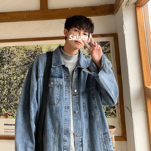 Foss Phil Denim Jacke Herren Frühling und Herbst Lose Casual Jacket Retro Top Trendy Brand Herrenkleidung HQ1204 Blau XL