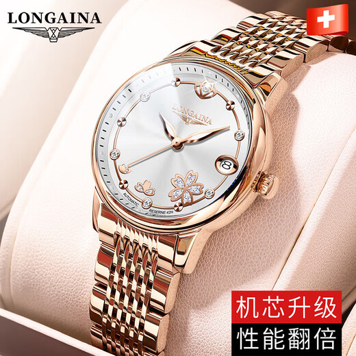 Longaina Swiss Certified Watch Women's Mechanical Watch Impload Luminoso 2024 NUEVA LUMHER LUXURY WELD WELLS BETING BINT L6169 VINO RED + Certificado