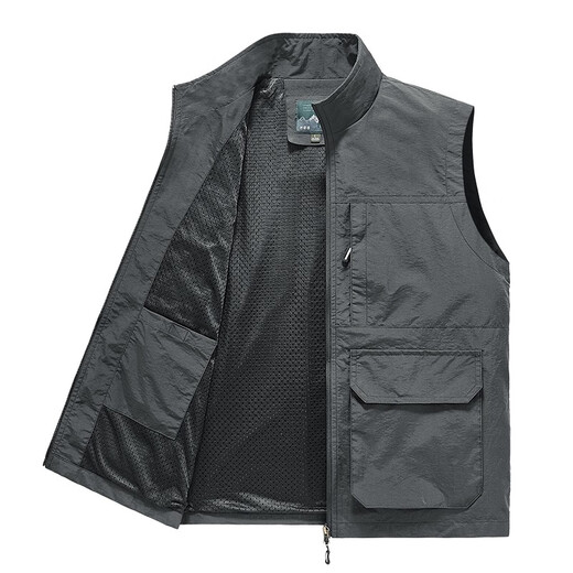 Walking Dragon Men's Vest Quick-Drying Multi-Pocket Vest Sports and Leisure Jacket 1868 Khaki Thin Style L (125Jin[Jin equals 0.5 kg]-140Jin[Jin equals 0.5 kg])