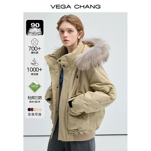 VEGA CHANG三防羽绒服女冬2025年新款貉子毛领加厚保暖派克服外套 A款/浅麸米（三防版） L