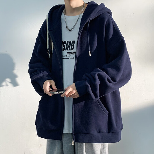 百鹊亭夹克男2025春夏季美式潮牌运动连帽开衫外套男青少年时尚卫衣男 杏色 L