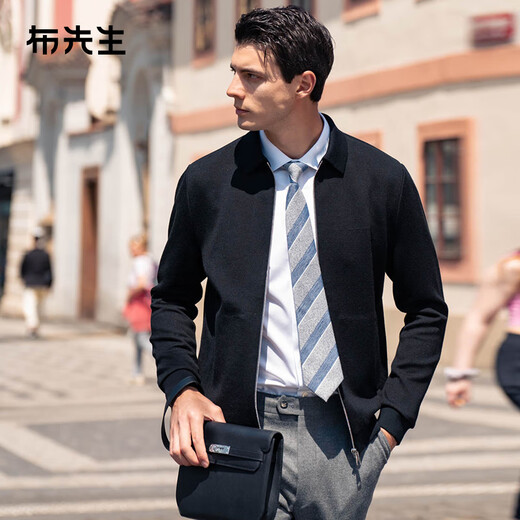 Mr. Bu Lapel Knitted Wool Jacket Men's Autumn and Winter Double Side Pockets Warm Sweater Cardigan Black XXXL/190