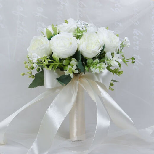 仁善祥手捧花结婚领证手捧花结婚仿真花求婚婚纱摄影拍照道具手捧花 香槟/白色（约10朵）+礼品袋 1束