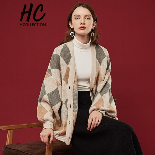 Hcollection2020 women's autumn new style loose cardigan gentle fashionable versatile V-neck sweater jacket sweater female HU201015 apricot M