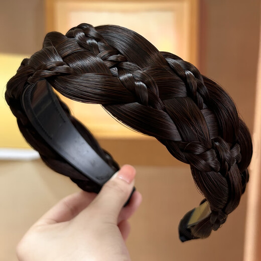 Tianzhuge White Hair Covering Headwear Daily Wear 2025 Summer Wide Wig Twist Braid Headband Women's Headband Pressed Hair Clip Hair Natural Black