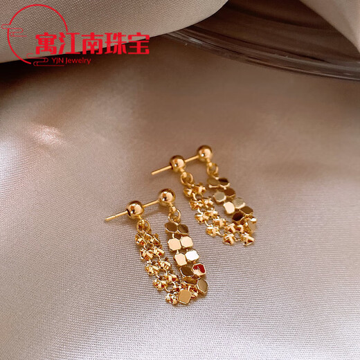 Fat Donglai same style 18k rose gold mother-of-pearl earrings gold tassel women light luxury 2024 18k yellow l gold tassel earrings