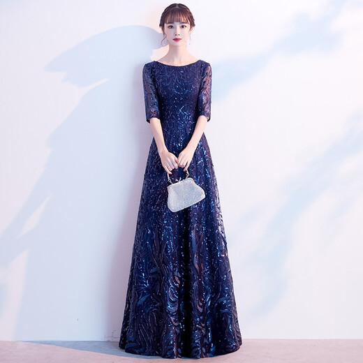 
Seidler's temperament evening dress for women 2025 new high-end banquet long-term annual meeting host music art exam party dress Navy blue M