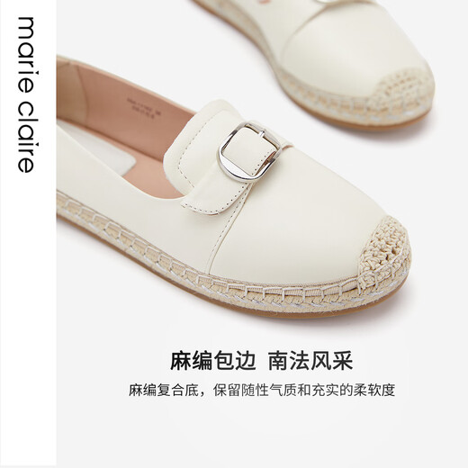 MARIE CLAIRE2024春新款简约耐走一脚蹬单鞋针扣渔夫鞋554-11162 陶瓷乳白554-11162 35