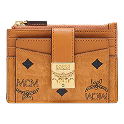 90% new MCM TRACY classic pattern zipper card holder cognac gift