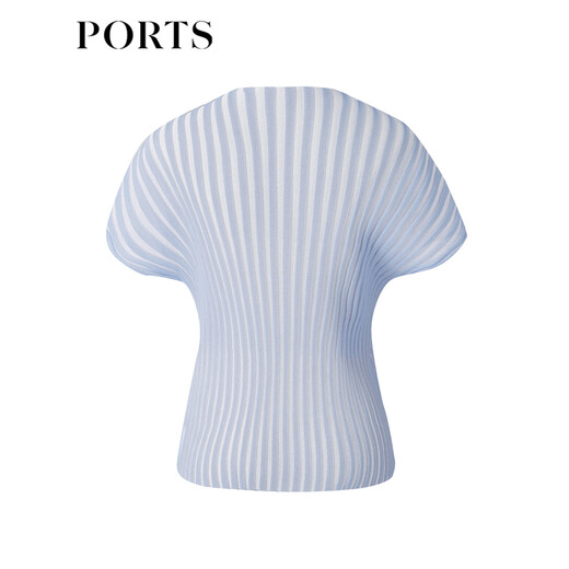 PORTS宝姿女装时尚晨光蓝竖条纹理连肩袖针织上衣SM8K701MZE017 北极蓝 M