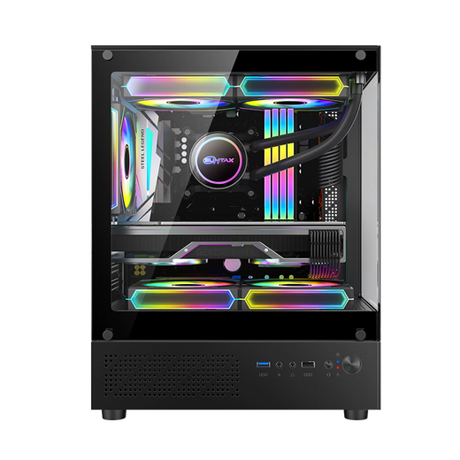 EVESKY 玄武MINI 无立柱海景房机箱 M-ATX主板/270°广角玻璃侧透 240水冷游戏电脑主机箱 支持4090显卡 玄武MINI-黑色+3个暮光炫彩风扇