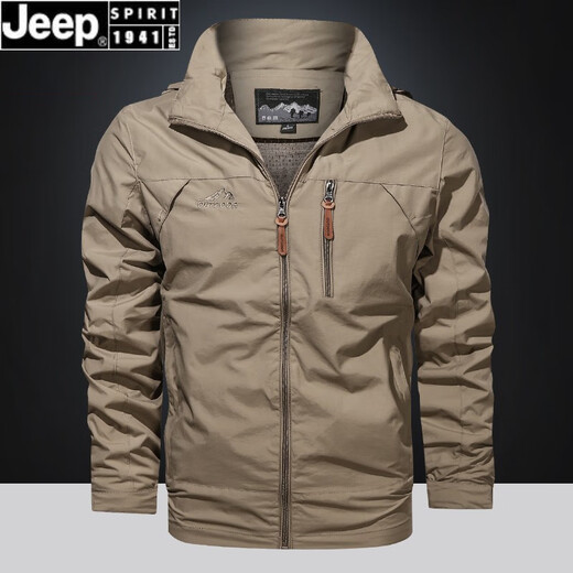 JEEP SPIRIT春秋季休闲运动外套男士大码百搭户外防水冲锋衣中青年连帽夹克薄 军绿9928 4XL