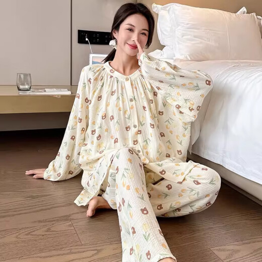 Qiao Yumeng Cotton Cotton Большой размер пижам женский весенний и осень 200 джин [Jin равняется 0,5 кг] жирная мм плюс размер хлопковой пряжи с длинными рукавами.