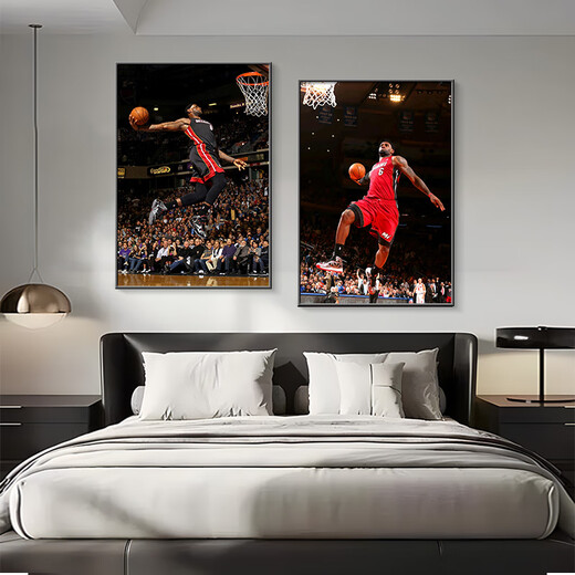 
Weekend island basketball hanging painting James dunk entrance decoration painting LED lights inlaid diamonds for boys and children's room mural LDY6167 100*150cm_LED light painting warm light-power bank model