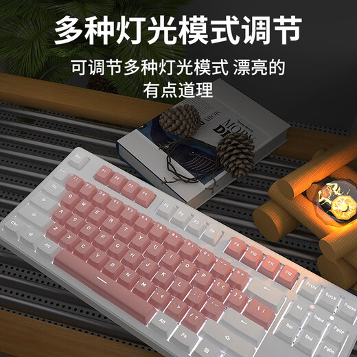 Forward Wireless Bluetooth Three-Mode Mechanical Keyboard Blue Axis Black Axis Computer E-sports Games Office Wired 87 Keys 104 Keys Optional Blue and White-108 Keys White Light 2.4G/Bluetooth/Wired DIY Keycap Light Red Axis