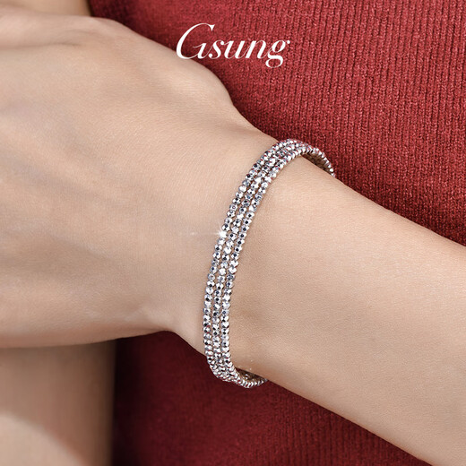 GsunG platinum bracelet for women PT950 shiny bouncy bead elastic bracelet fashionable platinum bracelet for women with laser beads. Priced by gram. Contact before bidding.