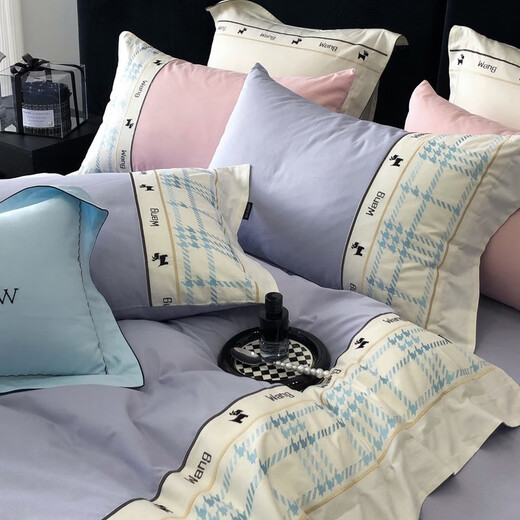 Bedtime Autumn and Winter Light Luxury Cotton Embroidered Four-piece Bedding Set Double Bed Pure Cotton Quilt Cover Sheet Set Victor-Purple 1.5m Bed Four-piece Set (Duvet Cover 200*230cm)