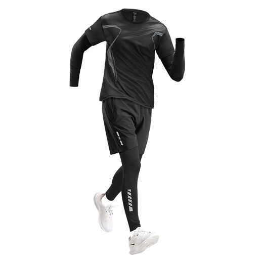 Allen Burton Sports Set la ropa de fitness de secado rápido de los hombres con ropa de entrenamiento de la ropa de bádminton Spring y Autumn Mesa Marathon Sports Set [secado de velocidad, transpirable] Black XL [145-160Jin [Jin equivale a 0.5 kg]]