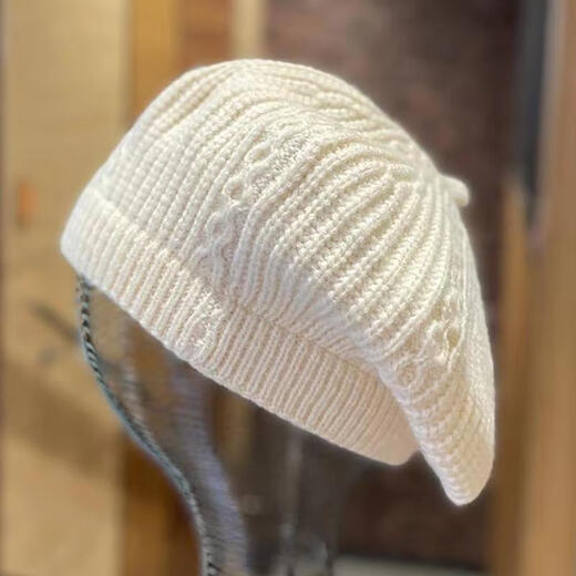 Bijinger beret autumn and winter new Japanese knitted women's spring and autumn casual Korean style Western-style octagonal hat retro milky white-wool beret solid color M (56-58cm)