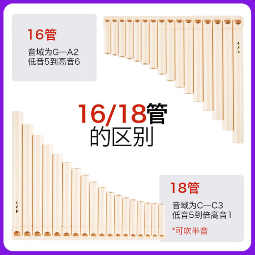 
Beijing style wind-rubbing flute 16 tube 18 tube school teaching panflute children's beginner musical instrument C adjust students' special easy-to-learn flute [regular] 18 tube ivory white [recommended]