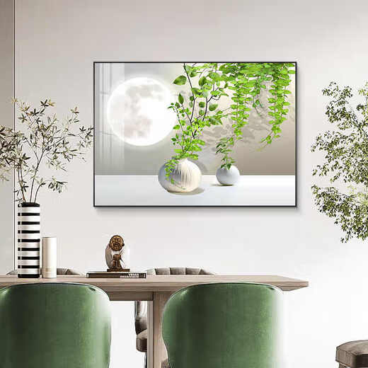 感画餐厅装饰画现代简约饭厅横幅挂画轻奢饭厅背景墙厨房壁画免打孔 JD15885 120*80cm 晶瓷铝合金黑框