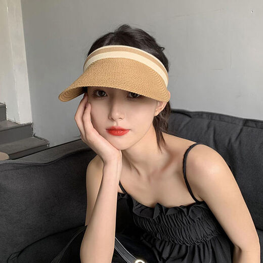 Hedon Straw Hat Women Beach Summer Top Histón vacío Mujer protector solar Sol Gat Sun Sol Style Cilindro de cabello de béisbol Cilindro KT-3524 [Top de tejido de sello]-Black