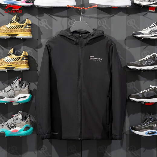 Li Ning Velvet Charge Jacket Men's Spring and Autumn Windproof, Warm and Water-Repellent Cardigan Hooded Work Jacket Windbreaker Sportswear Black - Casual Soft Shell Velvet Lined L