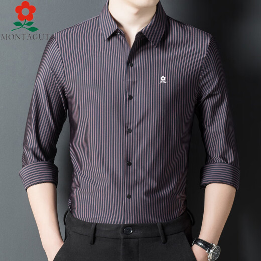 Mengtejiao Mulberry Mulberry Silk Camisa de manga larga Autumn de mediana edad El traje de negocios a rayas de papá 9928-Black 165/m adecuado para 100-115Jin [Jin iguala 0.5 kg]