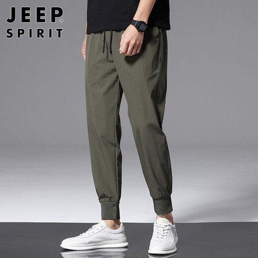 JEEP SPIRIT吉普冰丝裤男薄款夏季新款时尚透气运动休闲裤男士弹力直筒裤男装 719绿色【束脚口】 XL