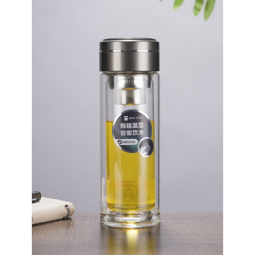 Shantoulin Village Light Luxury High-End-Doppelschichtglasbecher mit großer Kapazität intelligenter Temperatur mit Doppelschichtverdickung Temperatur 4884 Roségold (300 ml)