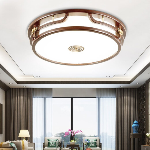 Wood Record New Chinese-style ceiling lamp Chinese-style ceiling lamp solid wood living room lamp antique golden silk sandalwood dining room bedroom LED lighting 9716 square 45x45cm three colors 48w